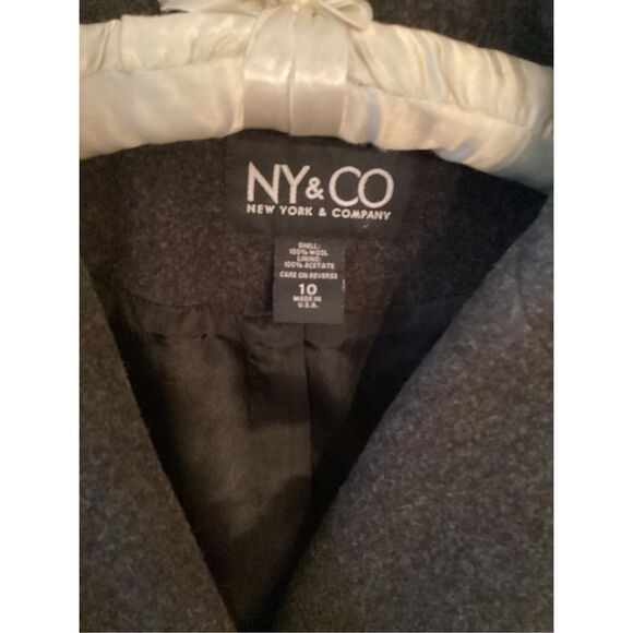 New York & Company 100% Wool Pea Coat Sz 10 Charcoal Lined - Picture 2 of 7